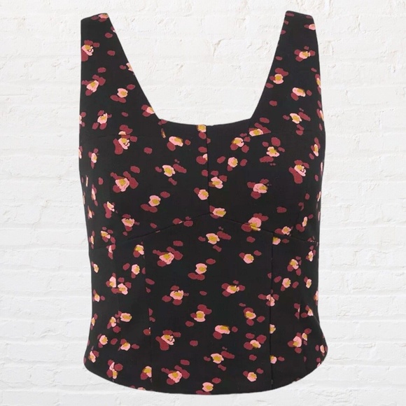 Womens Floral Print Sleeveless Fitted Crop Top Size Medium Black Pink Ponte Knit - Picture 5 of 10